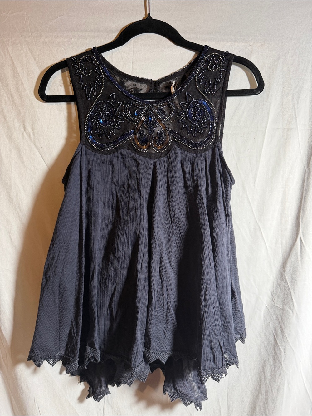 Free People Navy Beaded Sleeveless Camisole